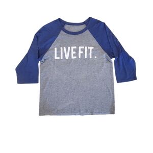 LiveFit LVFT Women's Gray Blue 3/4 Sleeve Baseball T-shirt Large